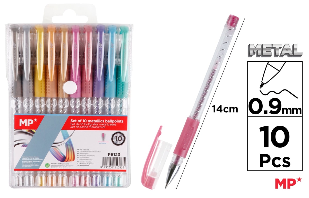 Pack De Bolígrafos 0.7mm Tinta Metalizados X 10 Colores Madrid Papel1