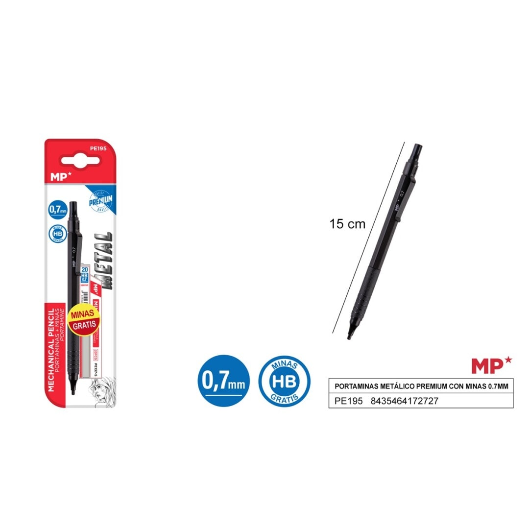 Portamina Metalico + Minas 0.7mm Color Negro -madrid Papel1