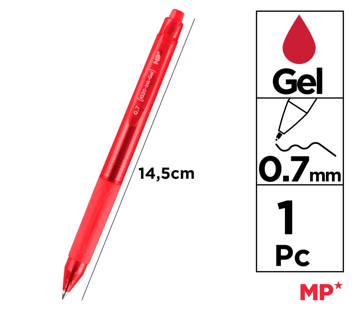Boligrafo Retractil Tinta Gel Punta 0.7mm Color Rojo1
