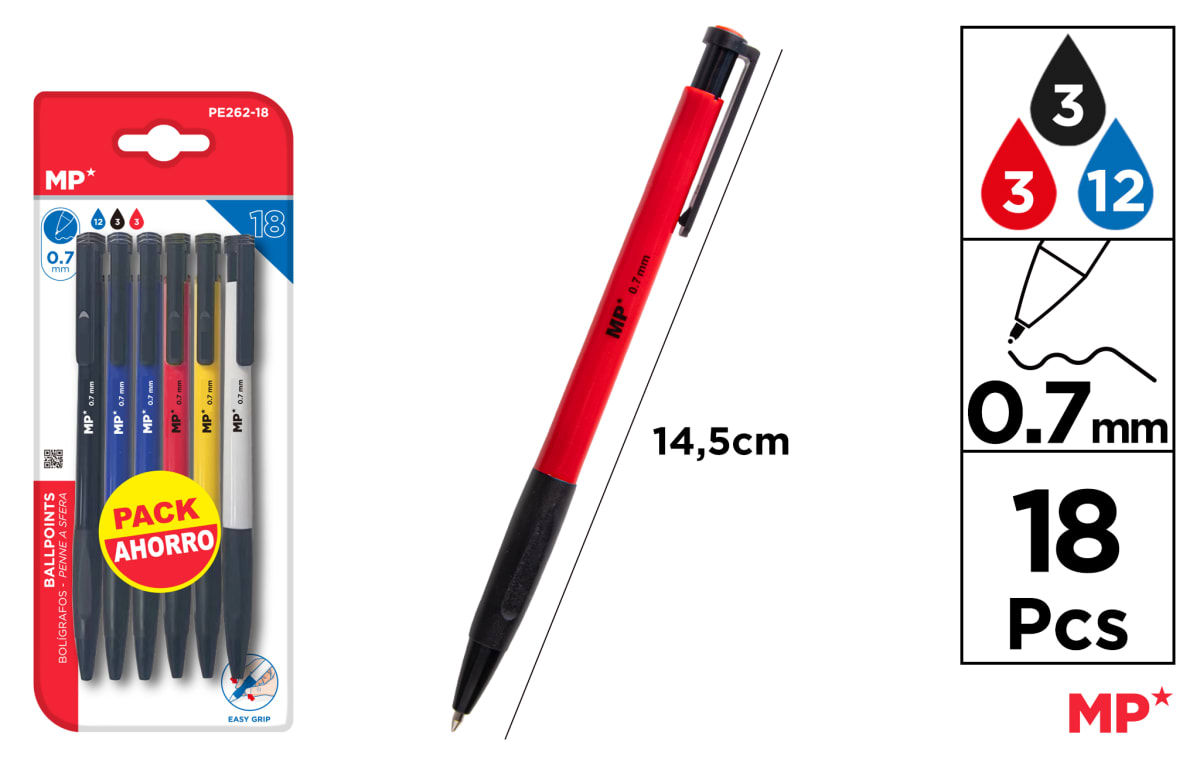 Bolígrafos Easy Grip 0,7Mm 18Uds 1
