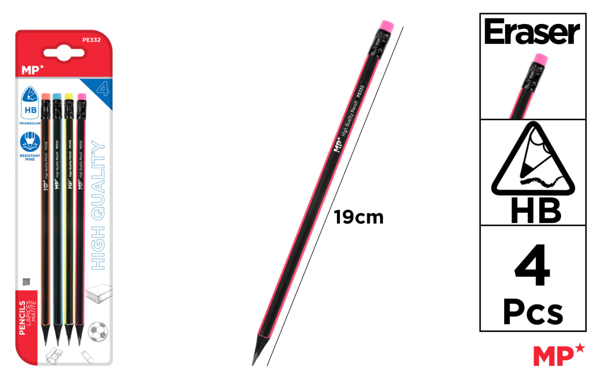 Set lapices Grafito con Goma HB x4 Uds Color Surtido1