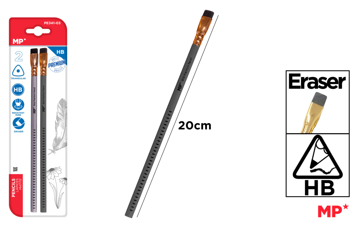 Lápiz Grip Premium Con Goma 2 Uds. Gris1