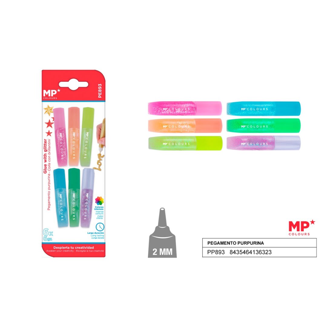 Pegamento Con Glitter Larga Duracion 6 Und Madrid Papel1