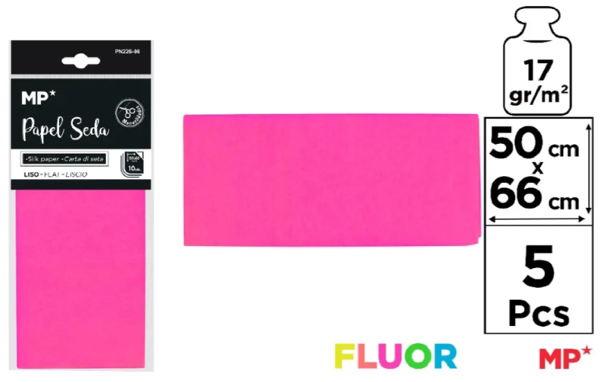 Pliego De Papel Seda 50cmX66cm X 5Uds Marca Madrid Papel Color Rosado Neon (MP)1