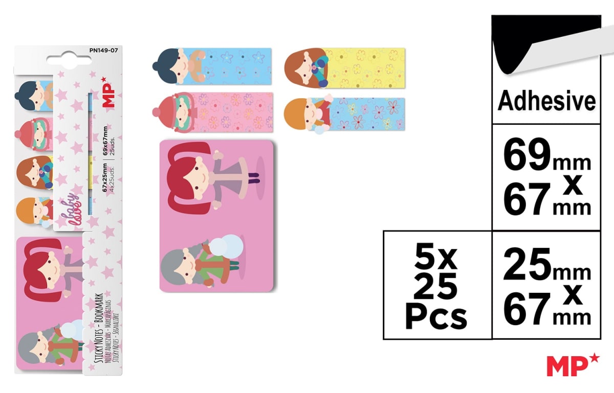 Set De Notas Adhesivas Diseños De Niños  67x23mm 25UdsX5do1