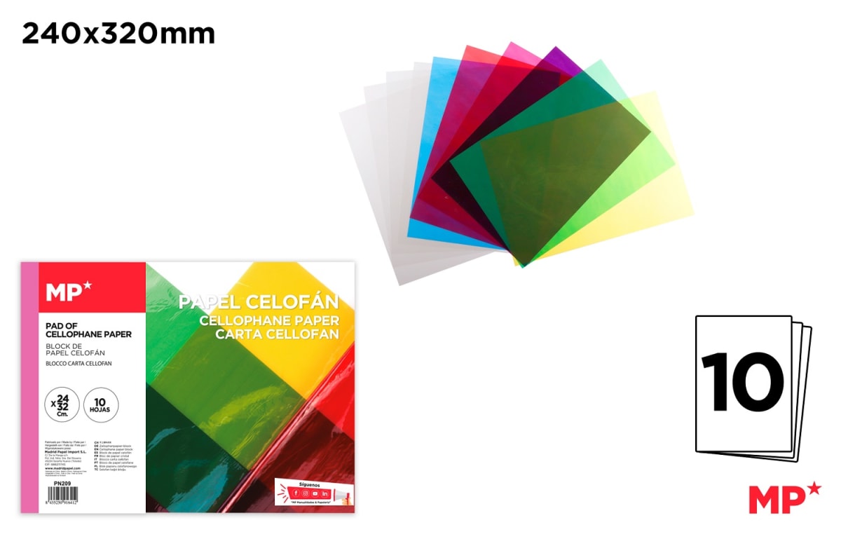 Block  De Papel Celofan 37.1x23.7cm 10 Colores