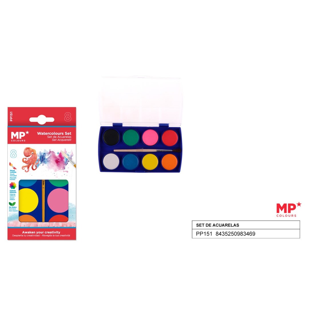 Set De Acuarela 8 Und + 1 Pincel Marca Artix Color Variado2