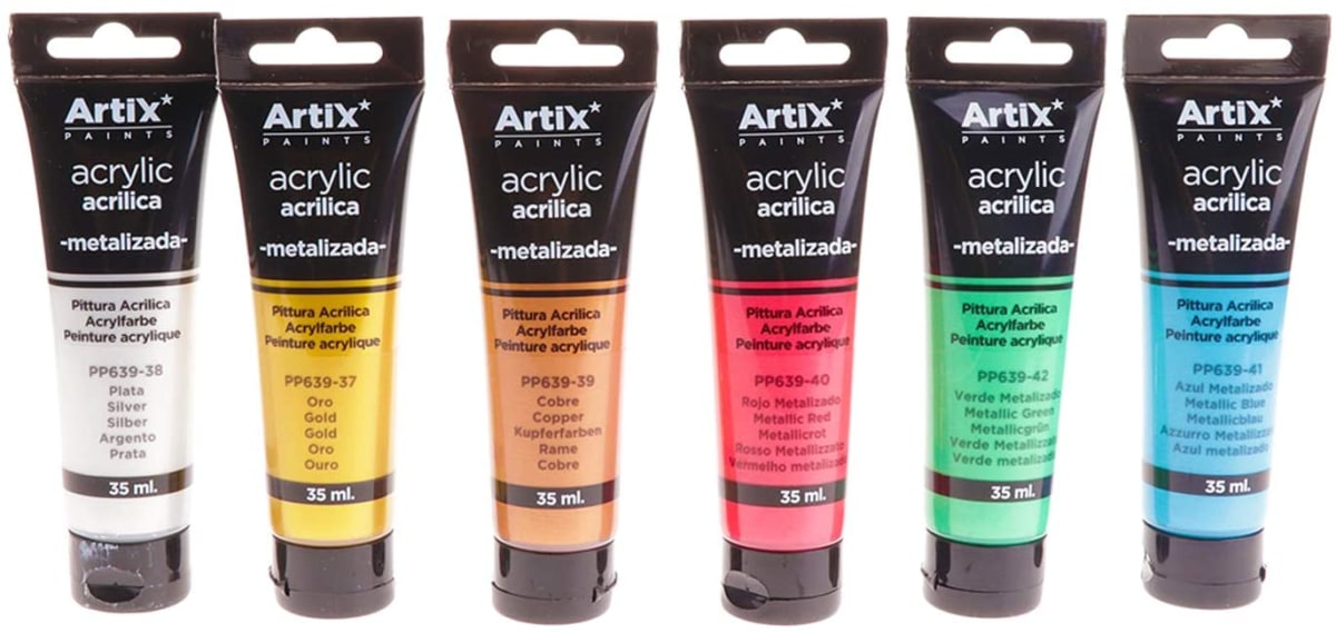 Set De Acrilico Metalizado 6 Tubos X 35Ml Marca Artix2