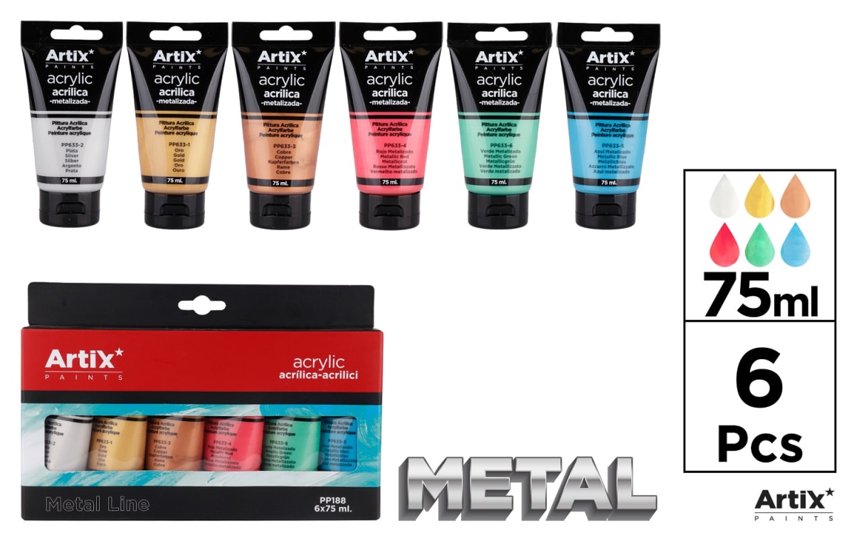 Pintura Acrílica 6 Tubos 75 Ml Metalizado (MP)1