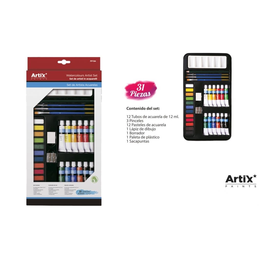 Set Profesional de acuarela 31pz, Marca Artix, Color Variado2