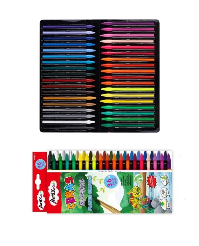 Caja De Lapices De Cera Kids 36 Colores Marca Artix Papel1