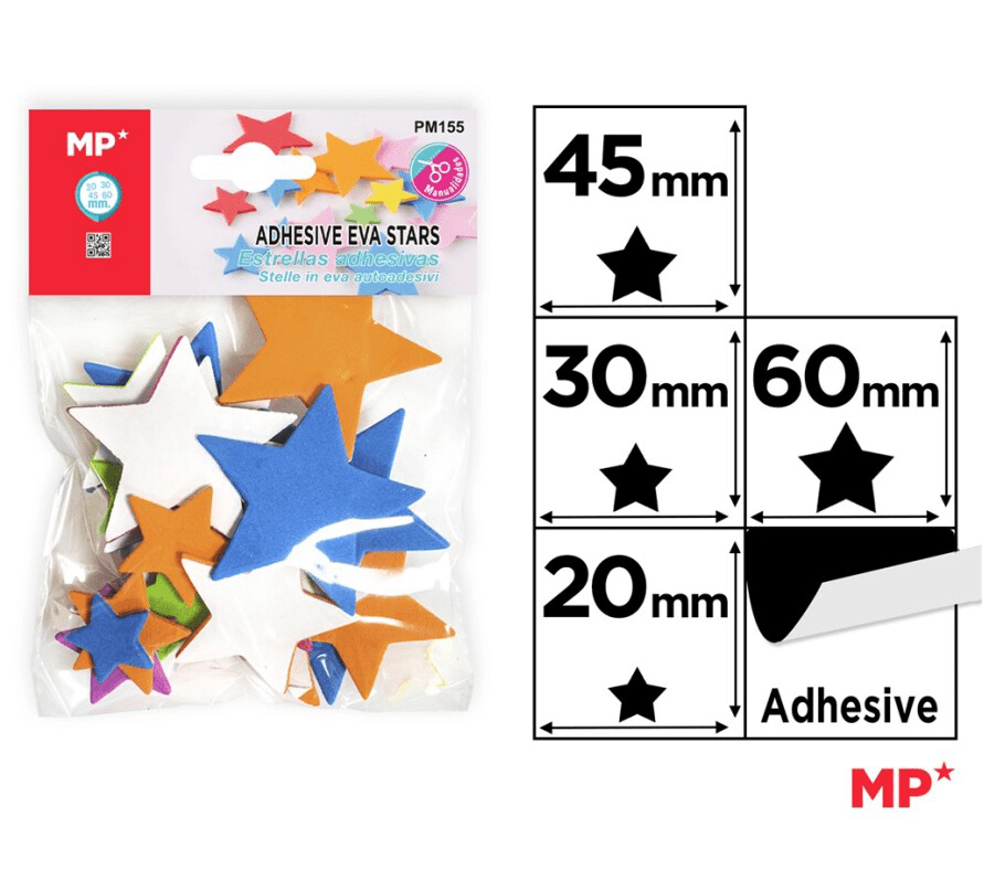 Set De Estrellas Variados De Goma Eva Adhesivas 6cm/4,5cm/3cm/2cm Marca MP Crafts Color Variado(MP)1