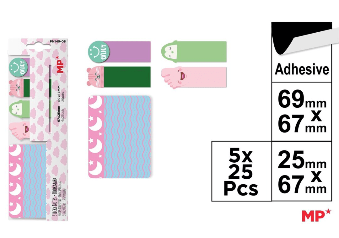 Set De Notas Adhesivas Diseños Variados 67x23mm 25UdsX5do1