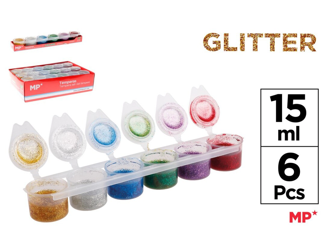 Set De Tempera 6 Colores Con Glitter x 15Ml Color Variado1