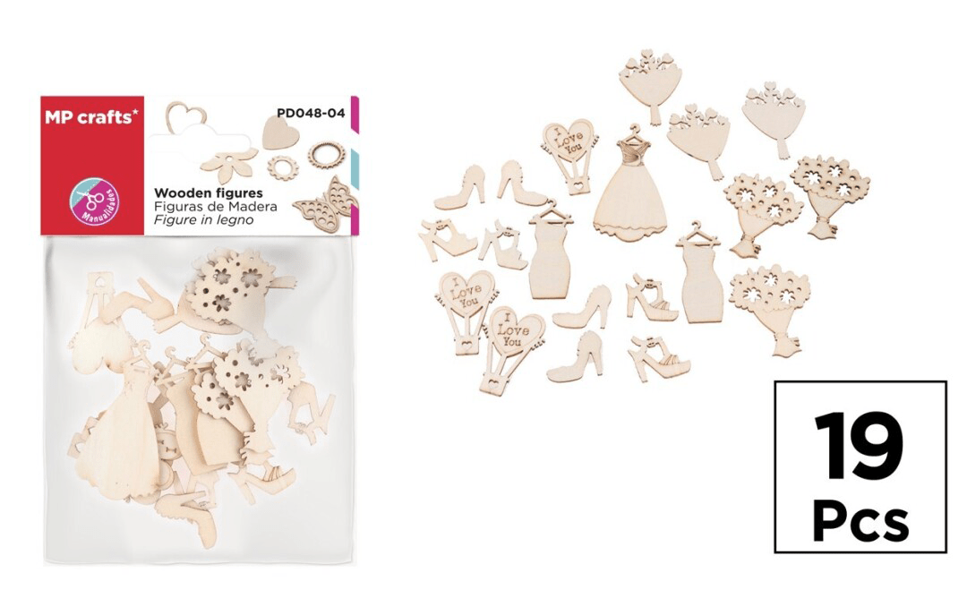 Set De Figuras De Madera Diseño Novia  X 19Uds Marca MP Crafts Color Beige (MP)1