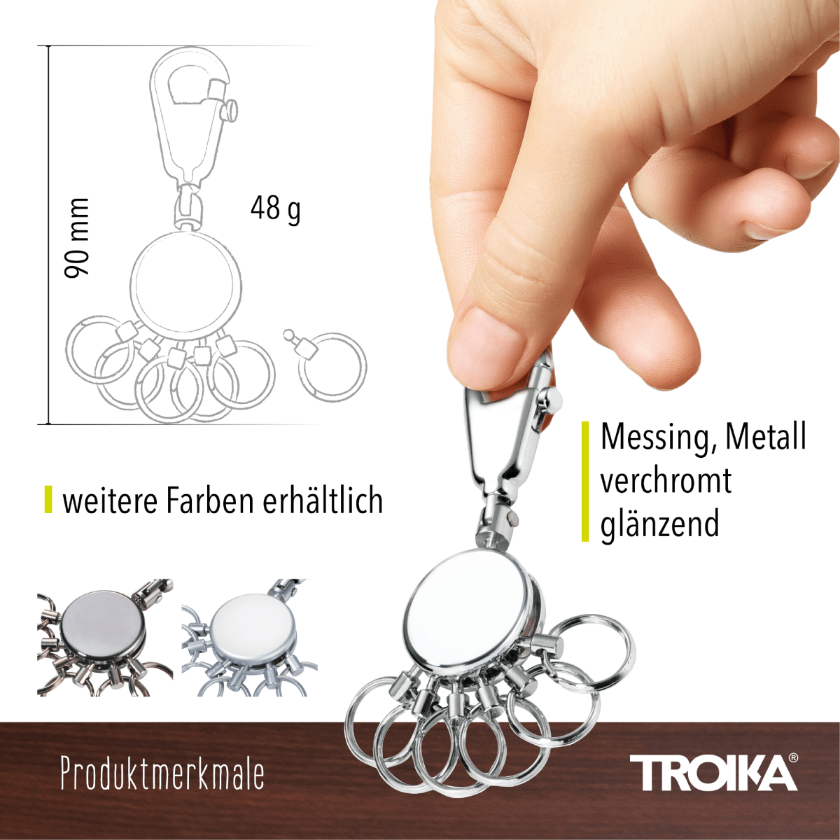 Llavero Troika, redondo con mosquetón y 6 anillos intercambiables4