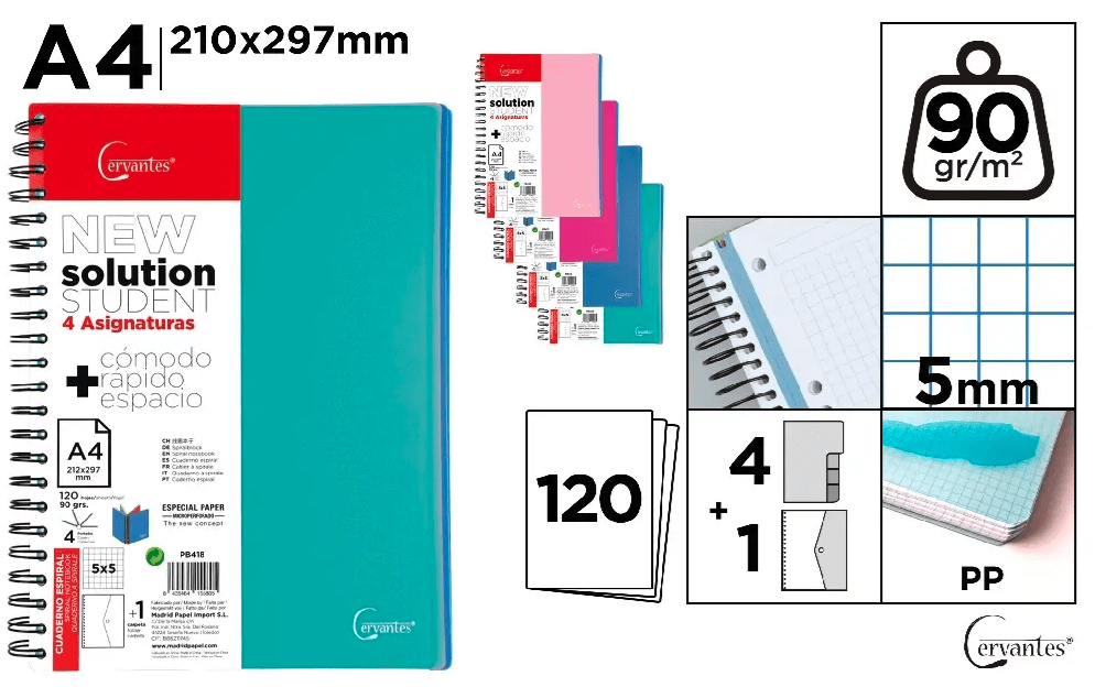 CUADERNO Cervantes A4 120 HOJAS Y 4 TAPAS.