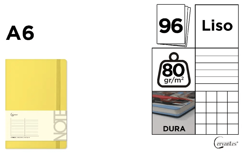 CUADERNO DE NOTAS Cervantes TAPA FORRADA AMARILLO A6