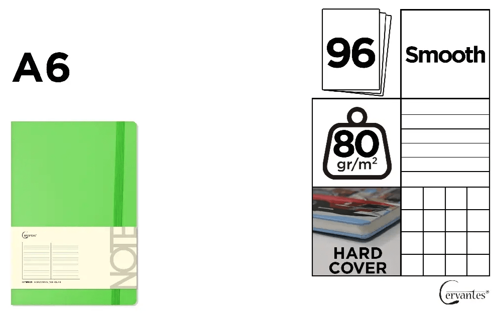 CUADERNO DE NOTAS Cervantes TAPA FORRADA VERDE LIMÓN A6