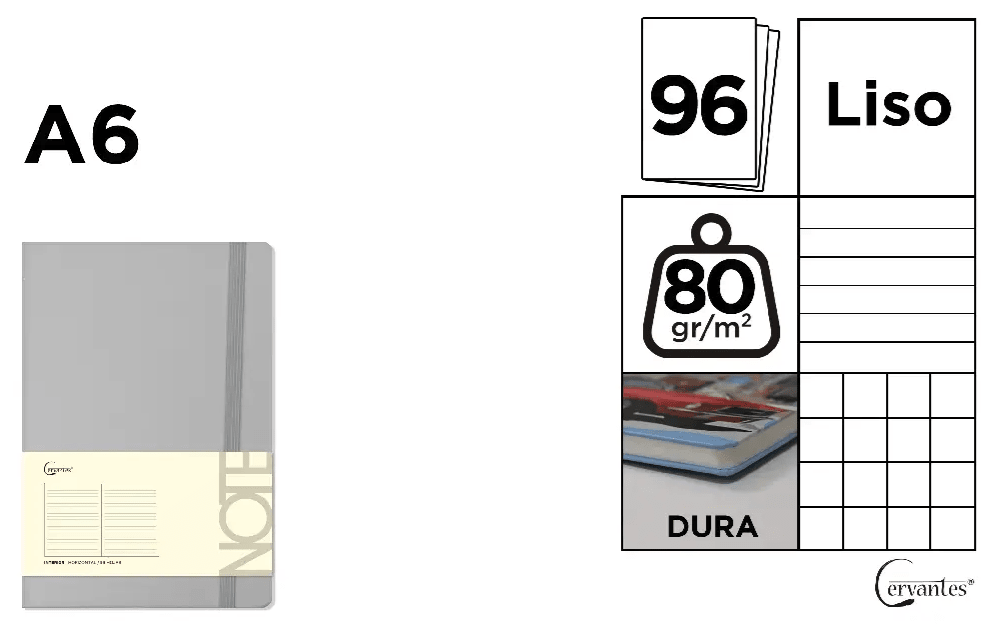 CUADERNO DE NOTAS Cervantes TAPA FORRADA GRIS PIEDRA A6