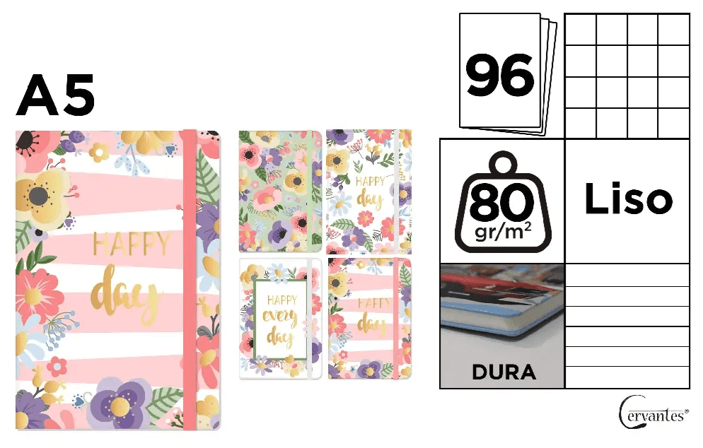 CUADERNO DE NOTAS Madrid Papel TAPA FORRADA Happy Day A5