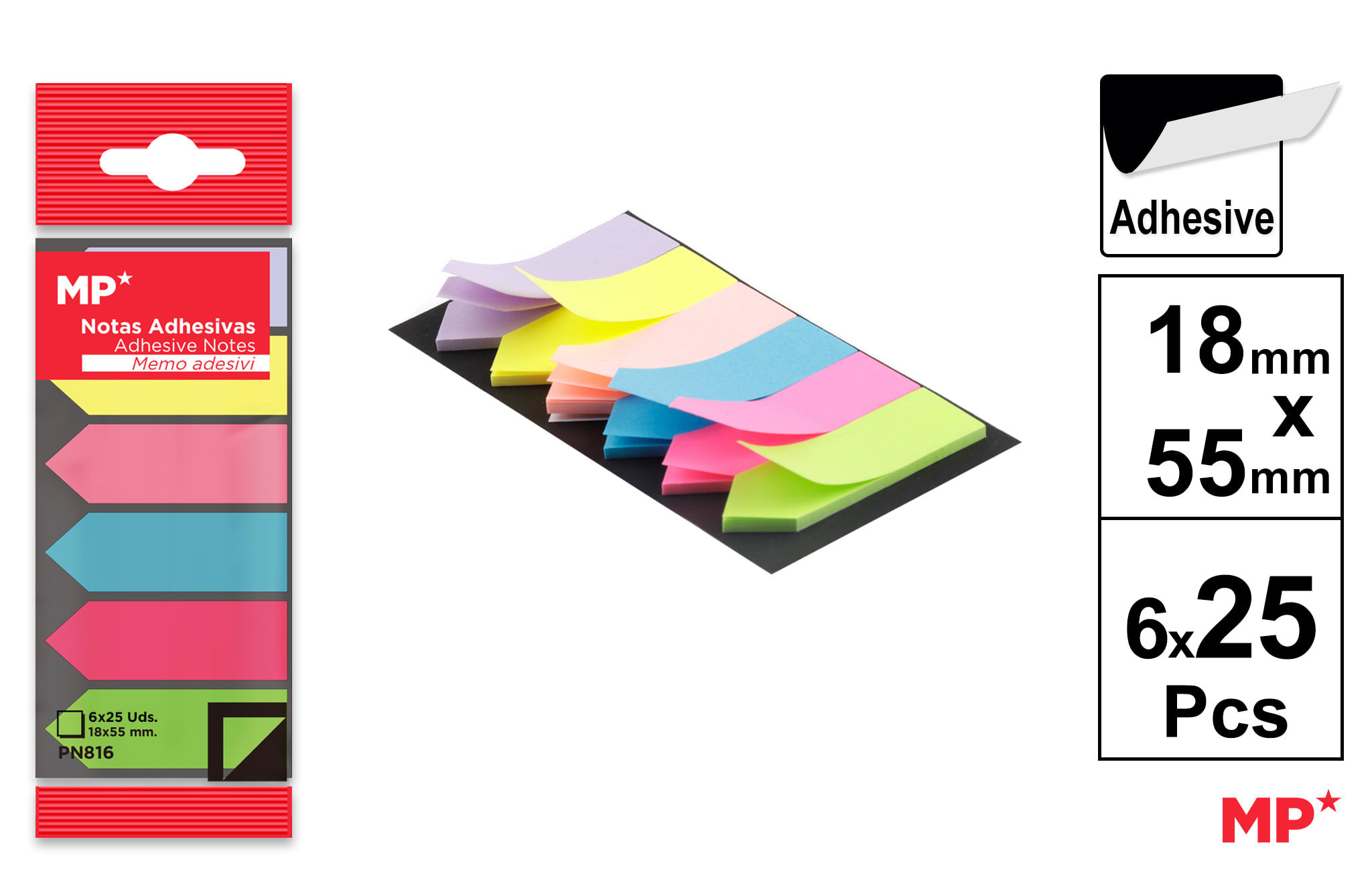 Notas Adhesivas 18 X 55 Mm 6 X 25 Hojas (MP)