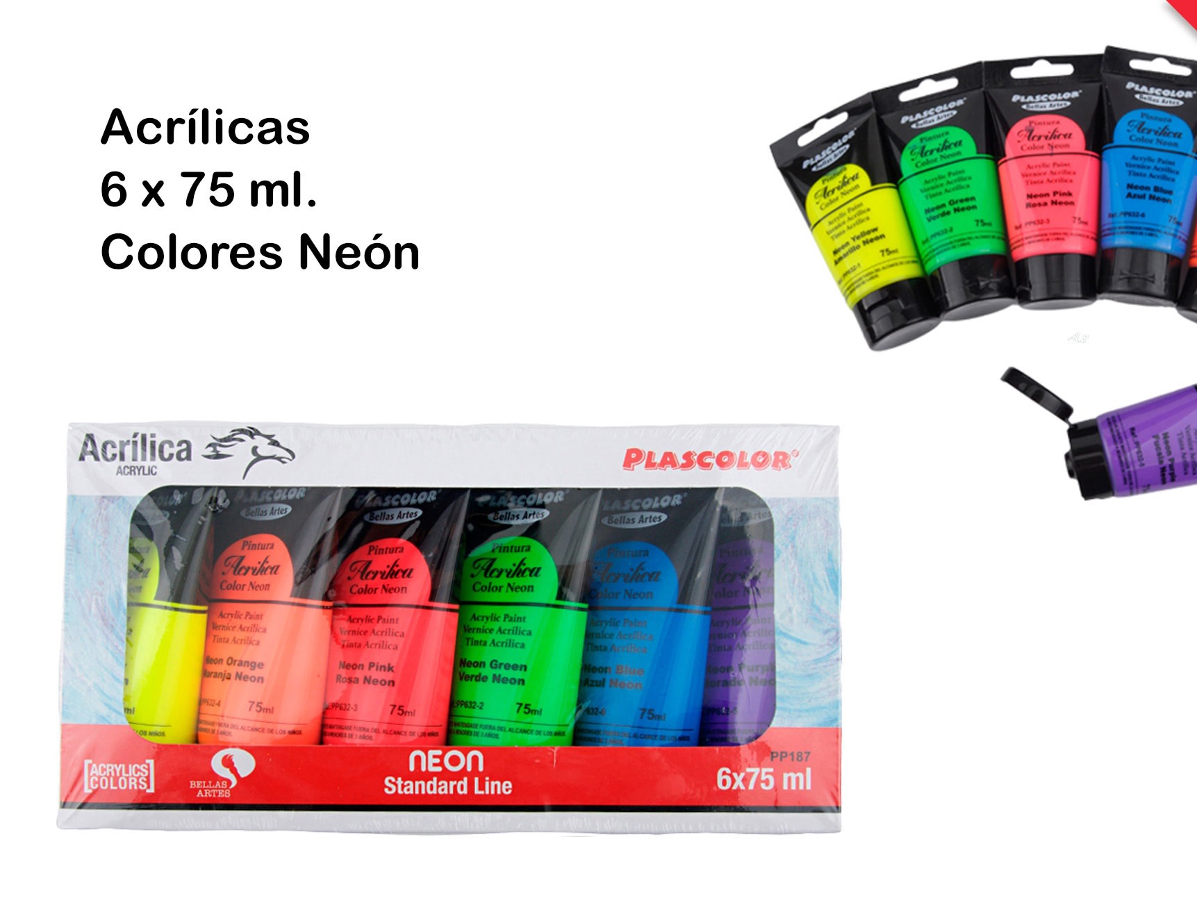 Pintura Acrílica 6 Tubos 75 Ml Fluorescentes