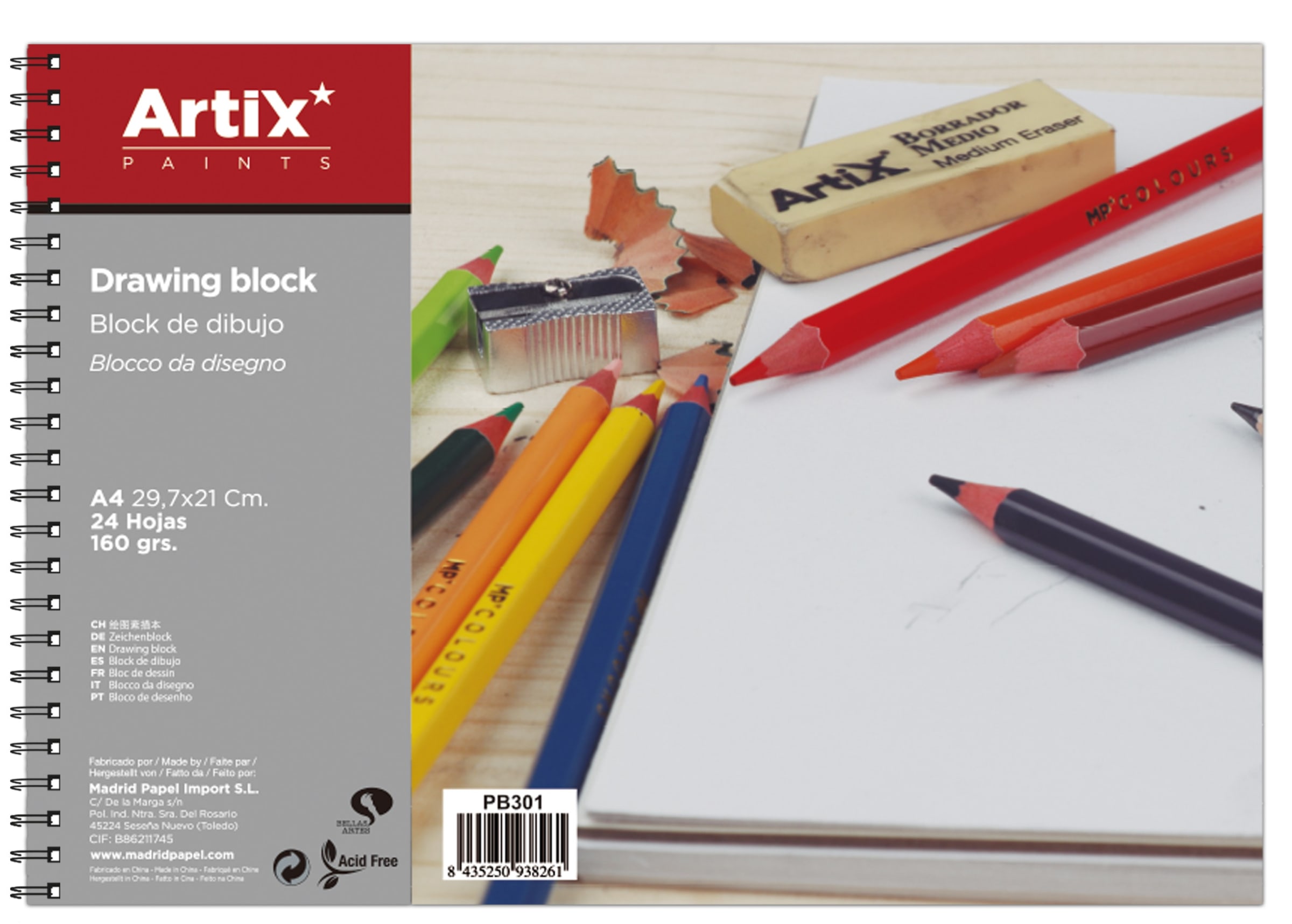 Block De Dibujo 21 x 29.7, 24 hjs 160 gms Con Espiral (MP)