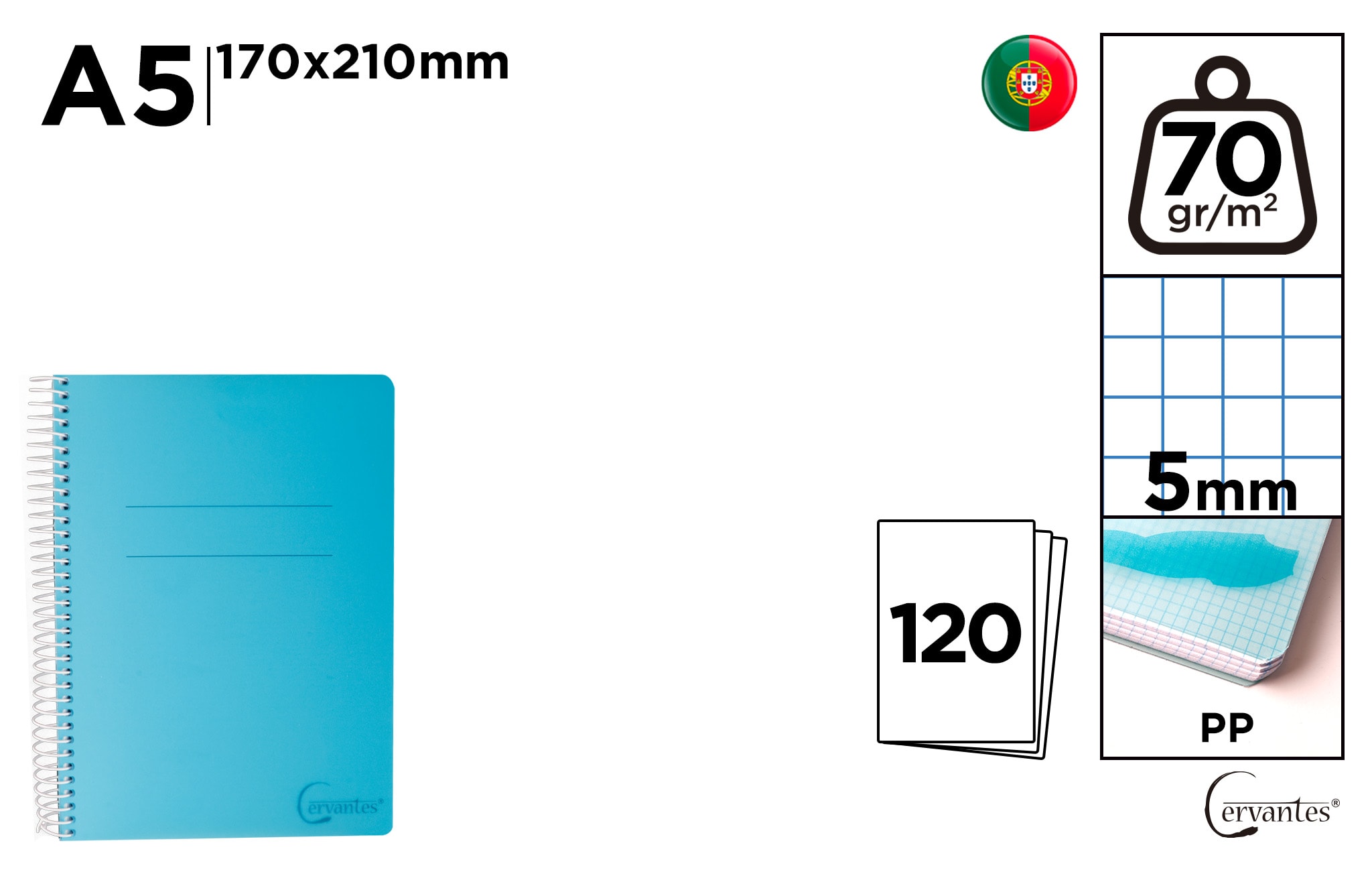 Cuaderno Espiral Tapa PP Surtido A5 70G/M² 5 X 5 (MP)
