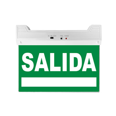 Señalética de salida LED , fondo verde , letras blancas ( SALIDA) 3W con batería de respaldo