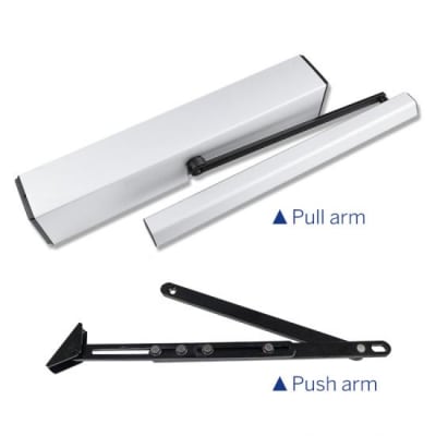 Brazo automático para puertas de abatir apertura hacia afuera.Incluye radar y 2 controles remoto Brazo automático para puertas de abatir apertura hacia afuera.Incluye radar y 2 controles remoto