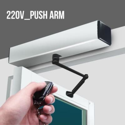 Brazo automático para puertas de abatir apertura hacia afuera.Incluye radar y 2 controles remoto