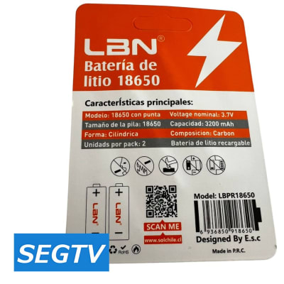 Batería 18650 Recargable de litio , marca LBN 3200mAh 3.7V 2 Unidades