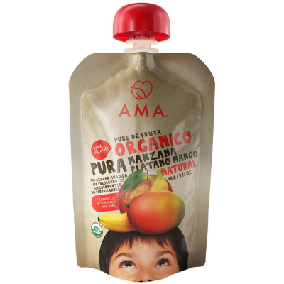 Puré de Frutas Orgánico Manzana, Plátano & Mango 90g AMA