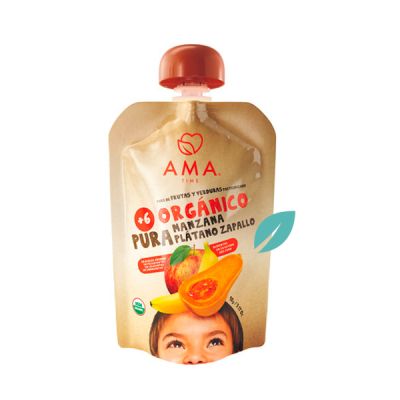 Puré de frutas orgánico Manzana Plátano Zapallo 90 grs AMA