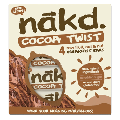 Barra de cereal saludable sin gluten Cocoa Twist Pack 4 unidades