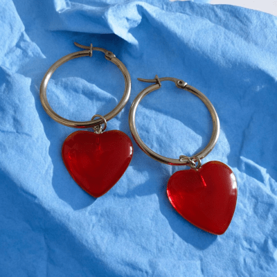Aros Argolla Corazón Rojo