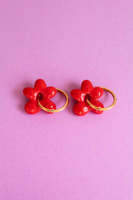 Aros Hibisco Charm Rojo · Argolla dorada1