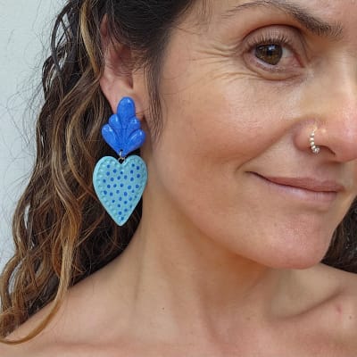 Aros Sagrado Corazon Azul lunares XL1