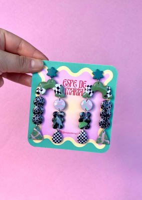 Aros ASIMÉTRICO XL VERDE NEGRO