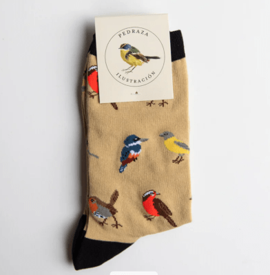 Calcetín Aves beige1