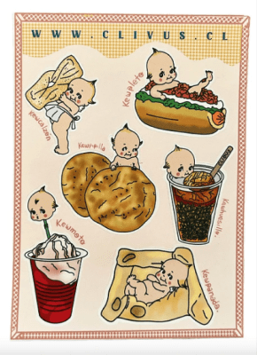 Lámina de stickers kiewpie gastronomía chilena