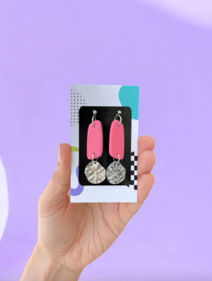 Aros Rectángulo Rosa con dije