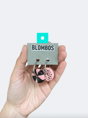 Aros Argollas Cerámica Rosa y Negro