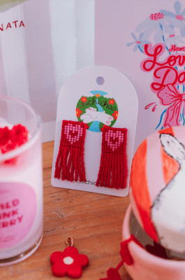 Aros flecos corazon rojo rosado3