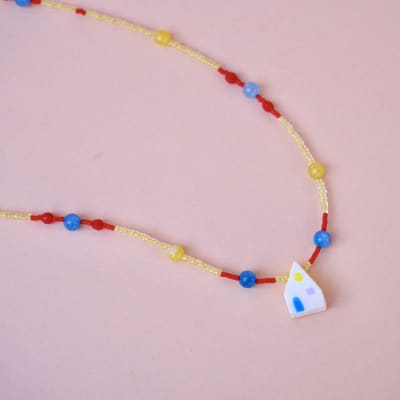 Collar casita amarillo ágata azul 031