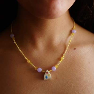 Collar casita amarillo ágata violeta amarillo 041