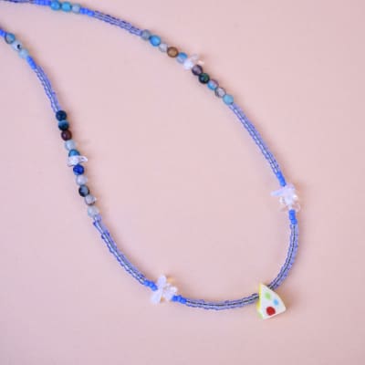 Collar casita azul transparente cuarzo ágata 011