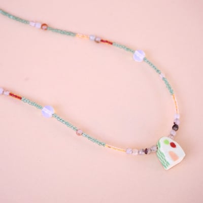 Collar casita verde agua ágata piedra luna 031