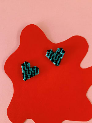 Aros corazón turquesa negro